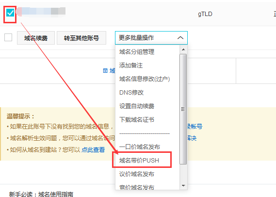 阿里云aliyun.com/万网www.net.cn的域名如何带价PUSH转移及转出